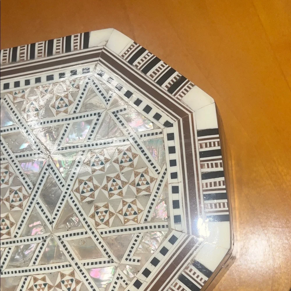 Middle Eastern/Moorish Decorative Box of Inlaid Woods and Mother-of-pearl